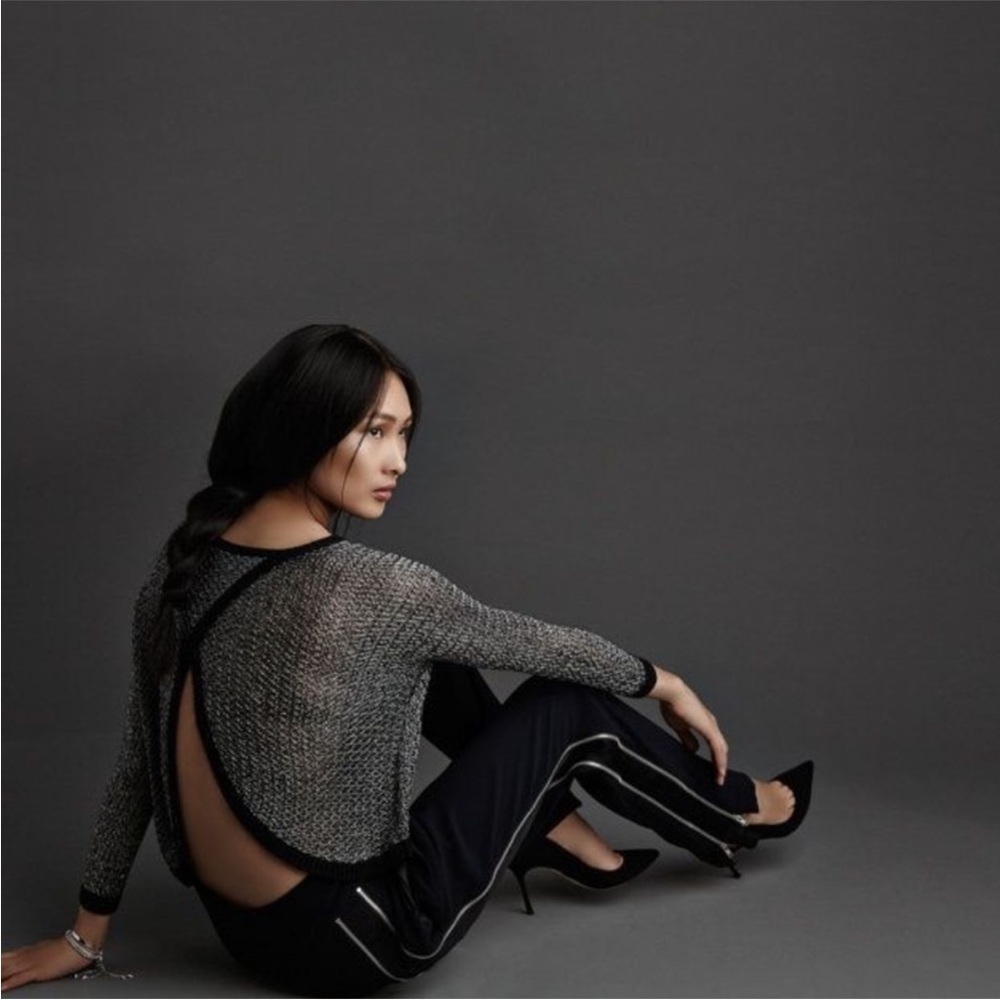 Mason by Michelle Mason Open Back Sweater metallic silver